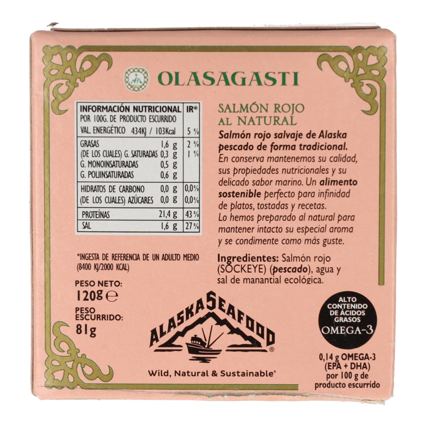 Salmon Rojo Salvaje De Alaska Al Natural Olasagasti 120G