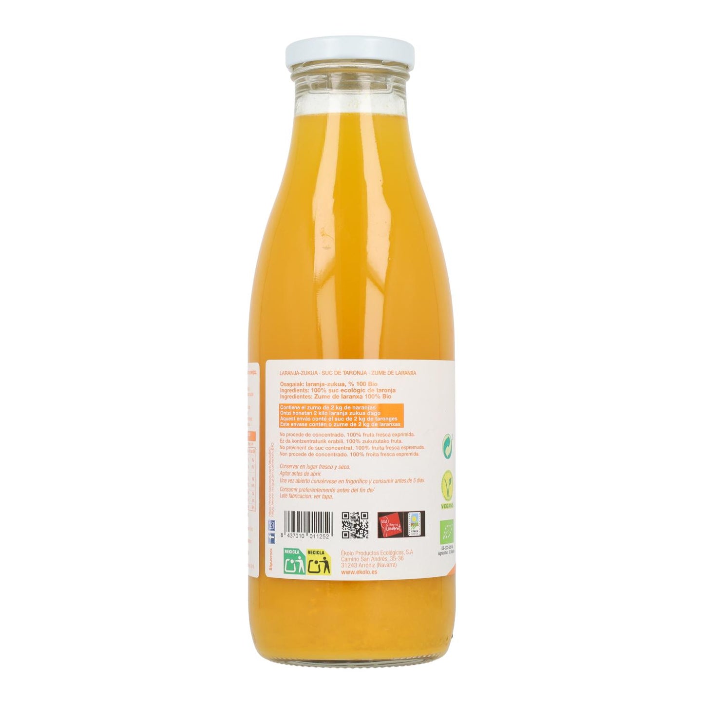 Zumo de Naranja Bio 100% exprimido Ékolo 750 ml