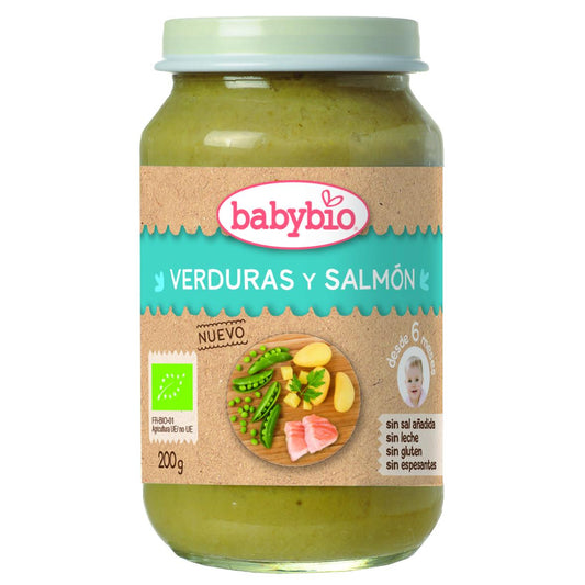 Tarrito menú tradición verduras y salmón, 200g. Babybio