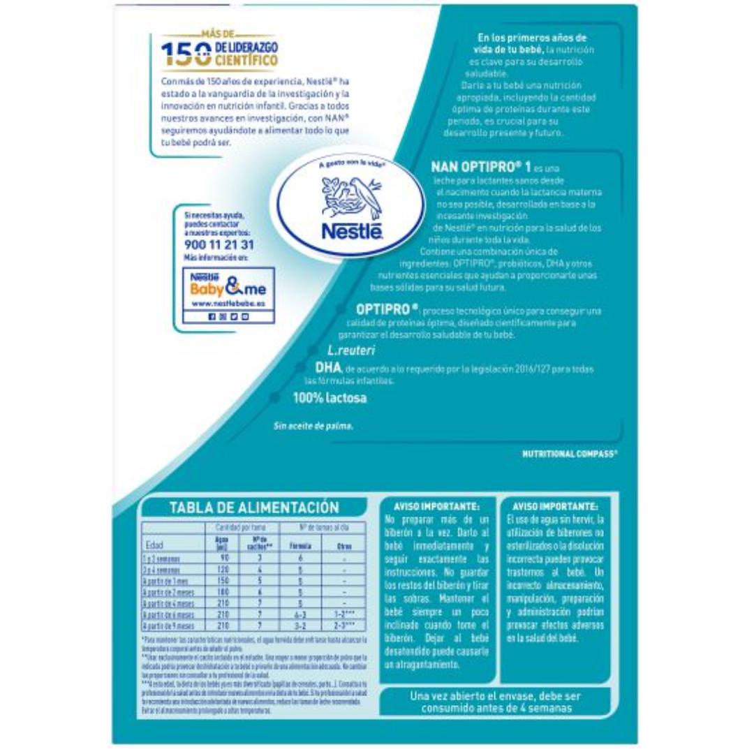 Nan Optipro 1 Leche de inicio desde el primer día Nestlé 1200 g