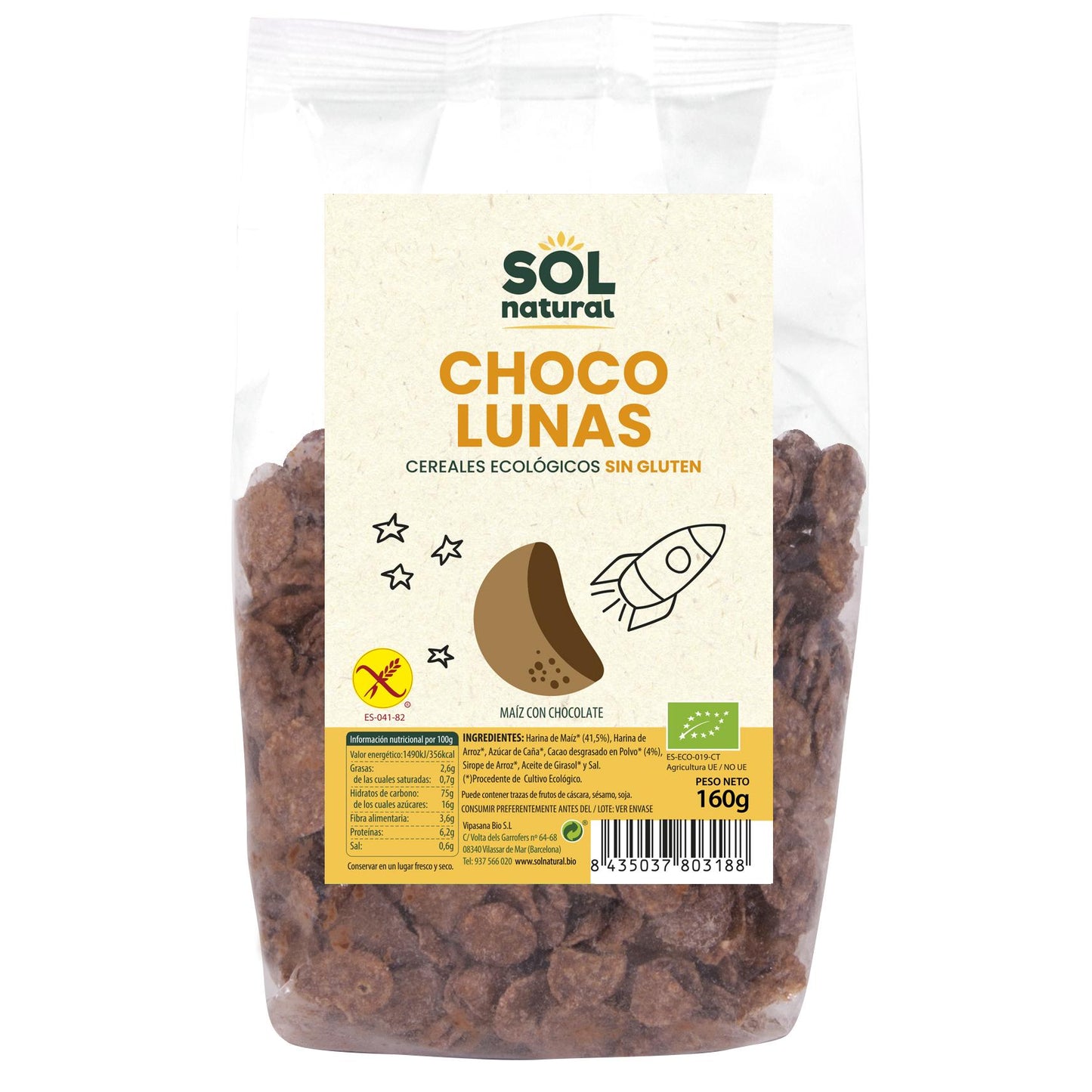 Cereales Choco Lunas sin gluten bio Sol Natural 160 g