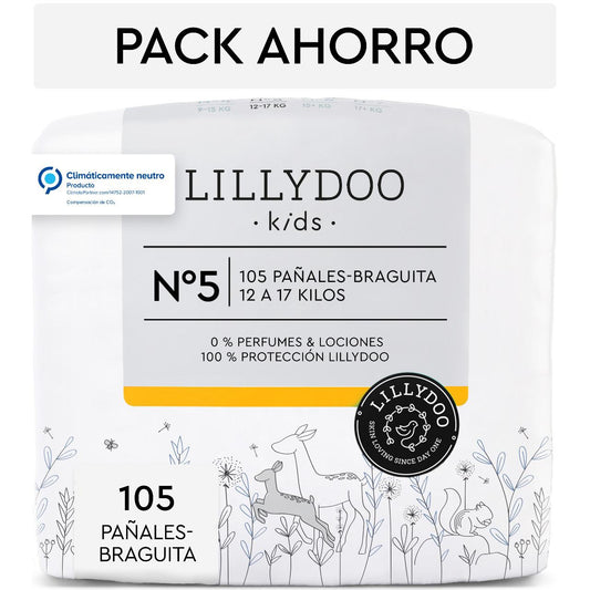 Pack ahorro Pañales-braguita LILLYDOO, Talla 5, 12-17 Kg, 105 uds