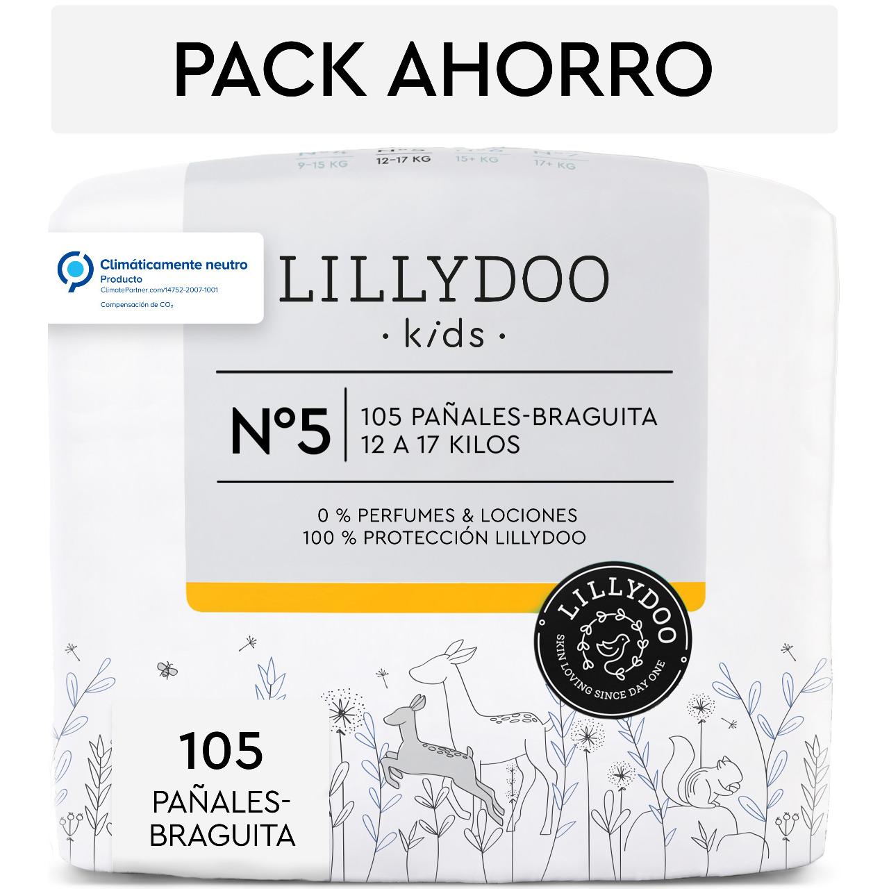 Pack ahorro Pañales-braguita LILLYDOO, Talla 5, 12-17 Kg, 105 uds