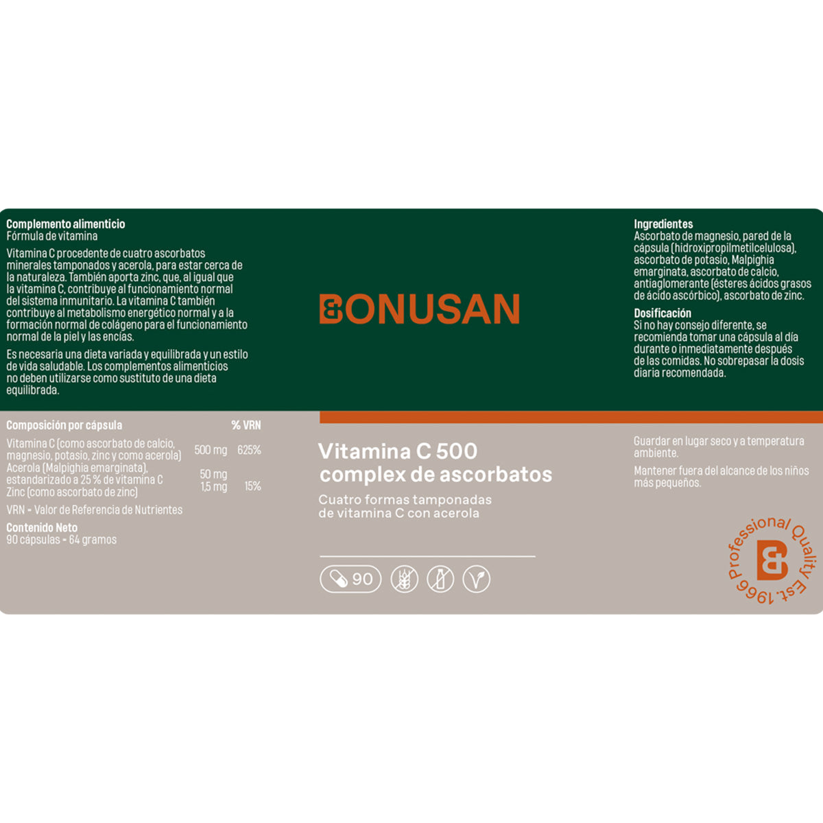 Bonusan Vitamina C-500 complejo de ascorbatos 90 cápsulas