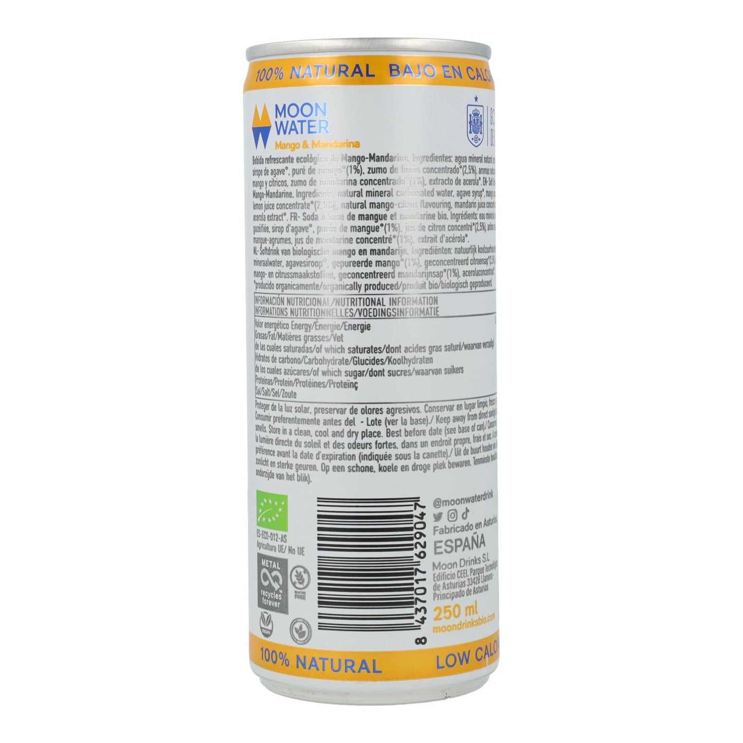 Refresco Mango & Mandarina Bio Moon Water Lata de 33 cl