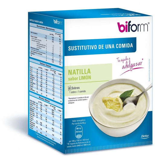 Natillas sustitutivas sabor limón Biform, 6 sobres