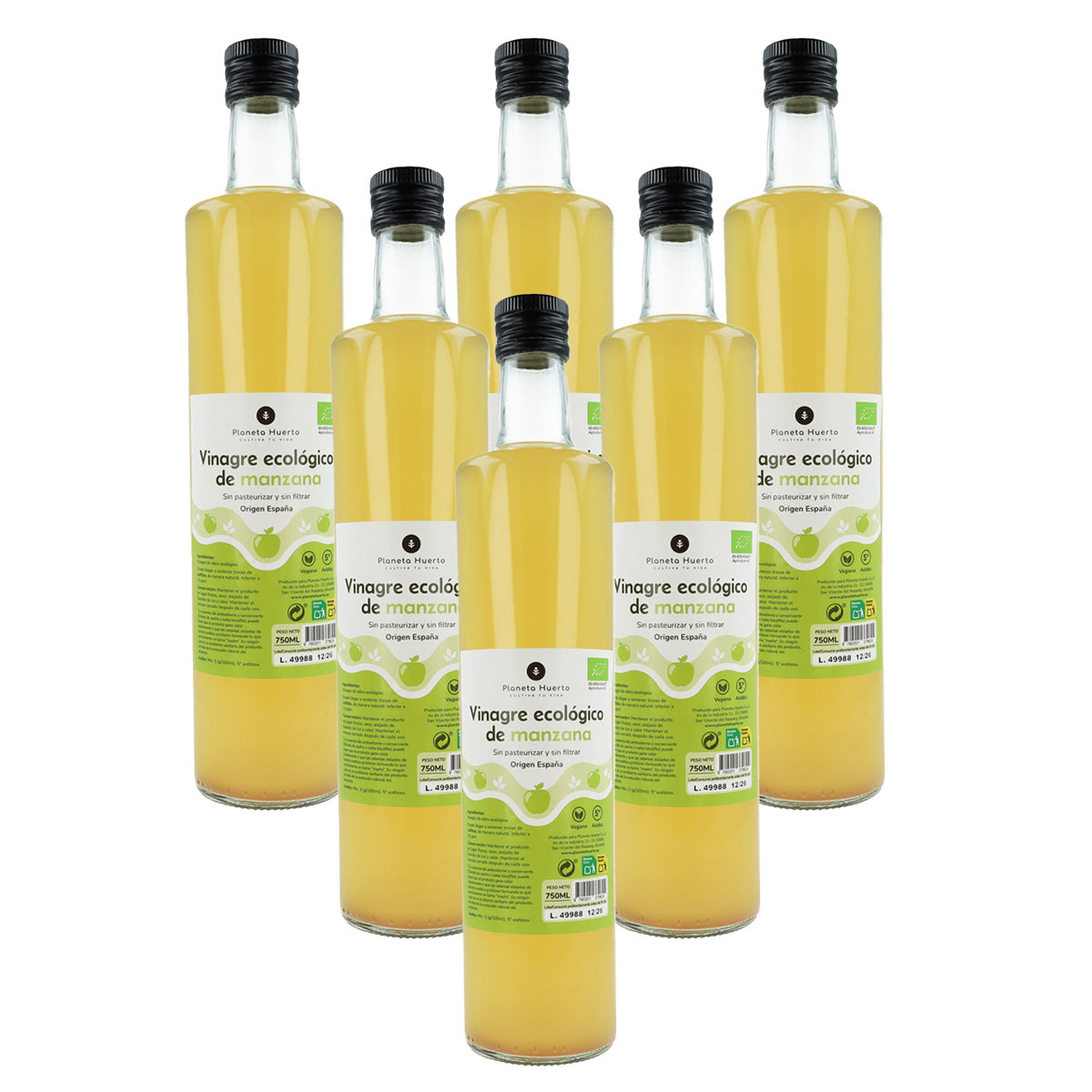 Pack 6x Vinagre de manzana ECO sin filtrar Planeta Huerto 750 ml