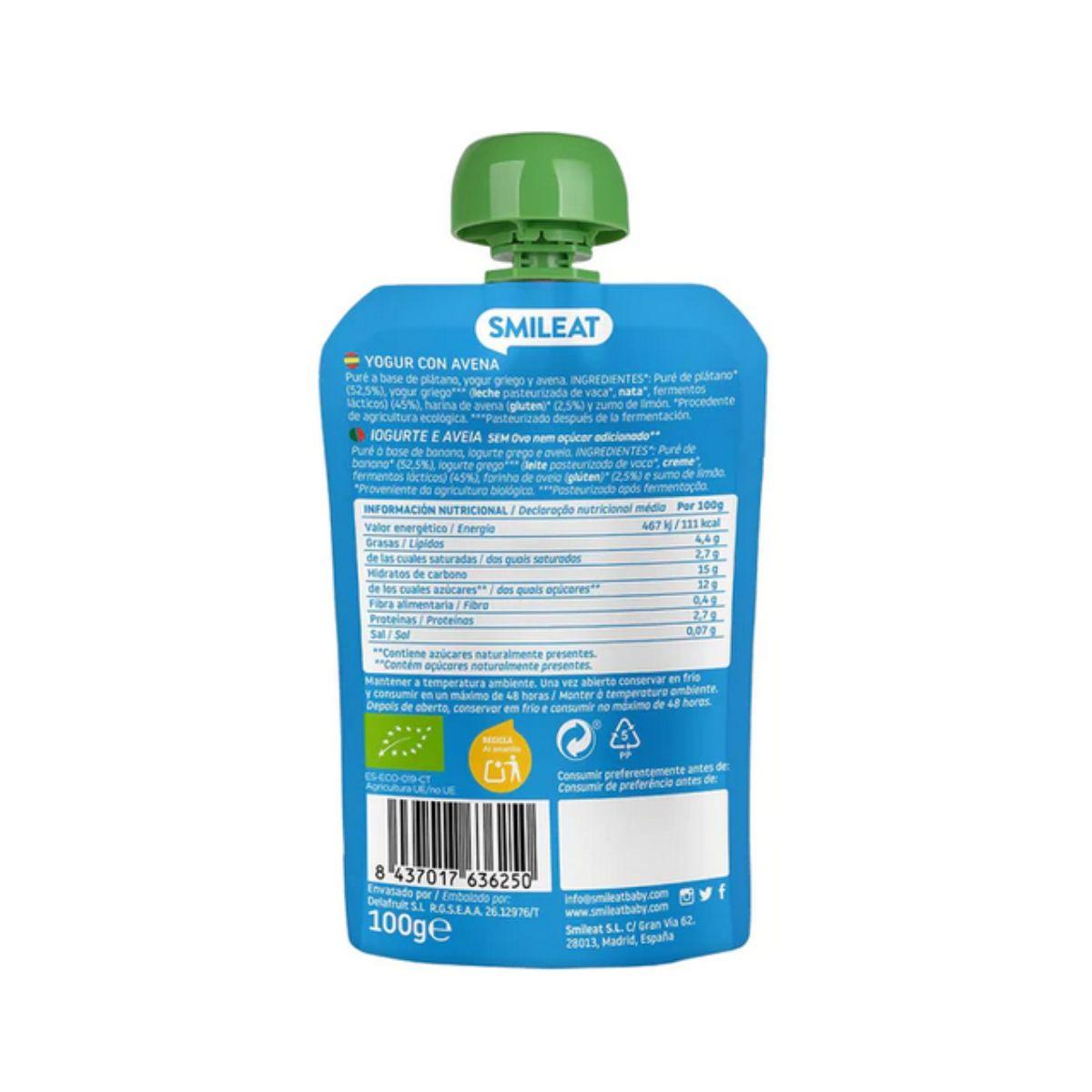Pack 10 uds Pouches Yogur y Avena ECO Smileat 100g