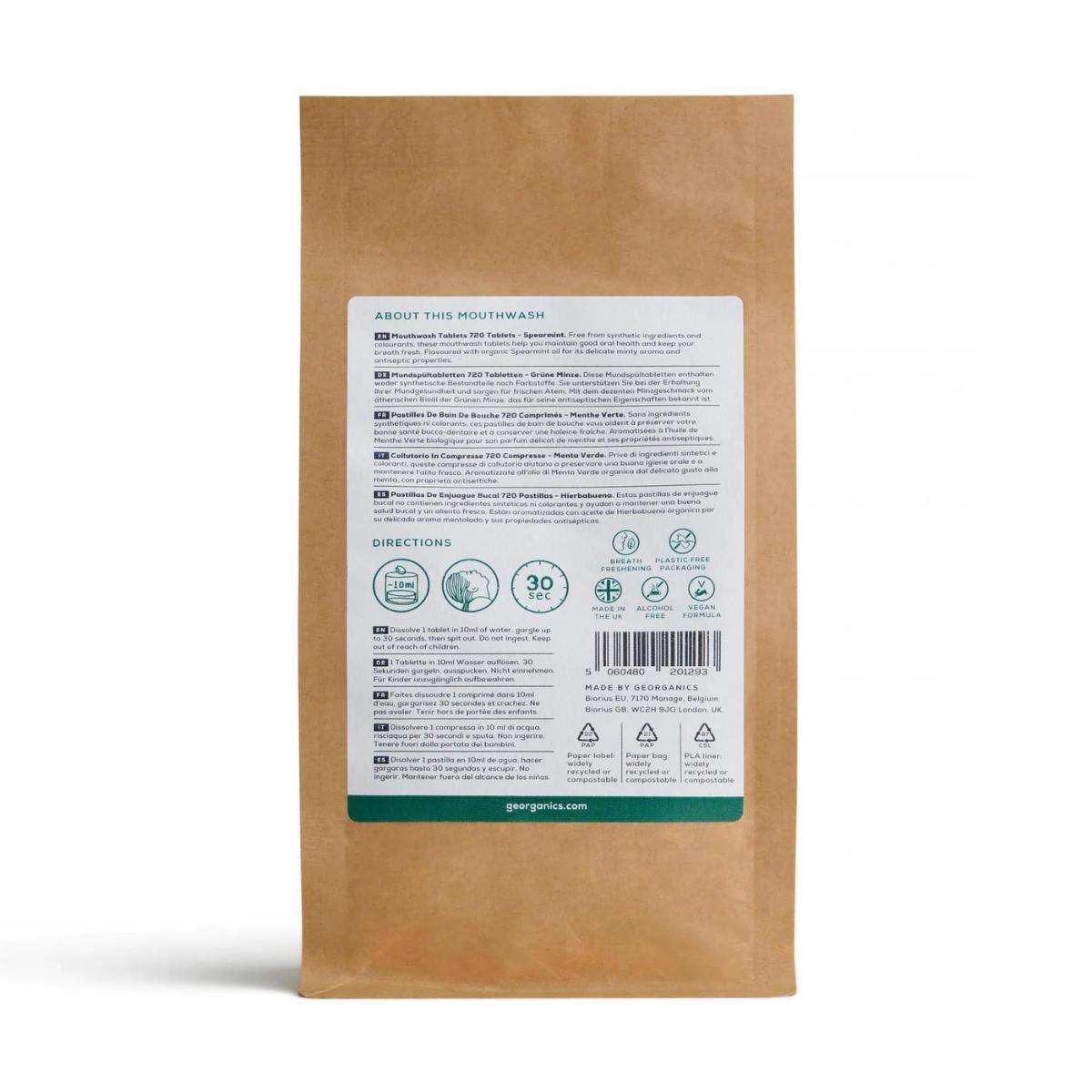 Recarga de pastillas de enjuague bucal de hierbabuena, Georganics 180 tabletas