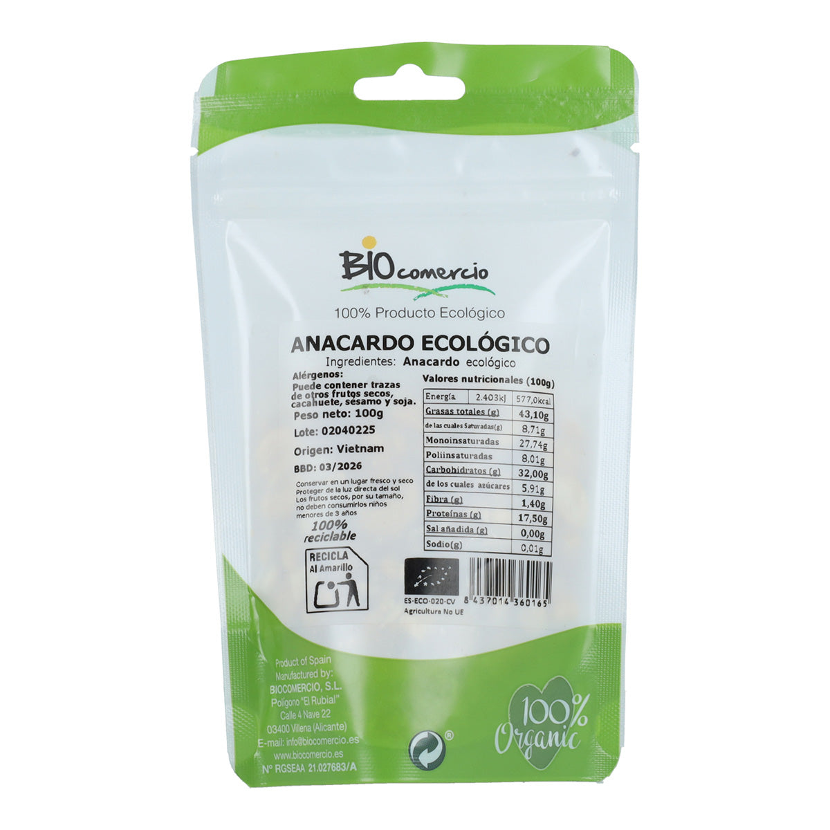 Anacardo Ecológico BIOcomercio 100 g