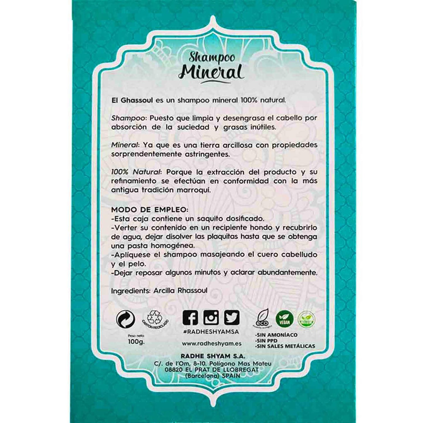 Champú Mineral Ghassoul Rhassoul Rhade Shyam 100 g