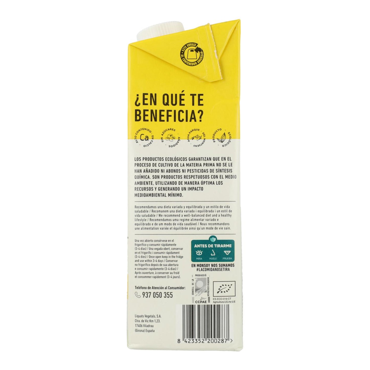 Pack 6uds Bebida Avena con Calcio BIO Monsoy 1 L