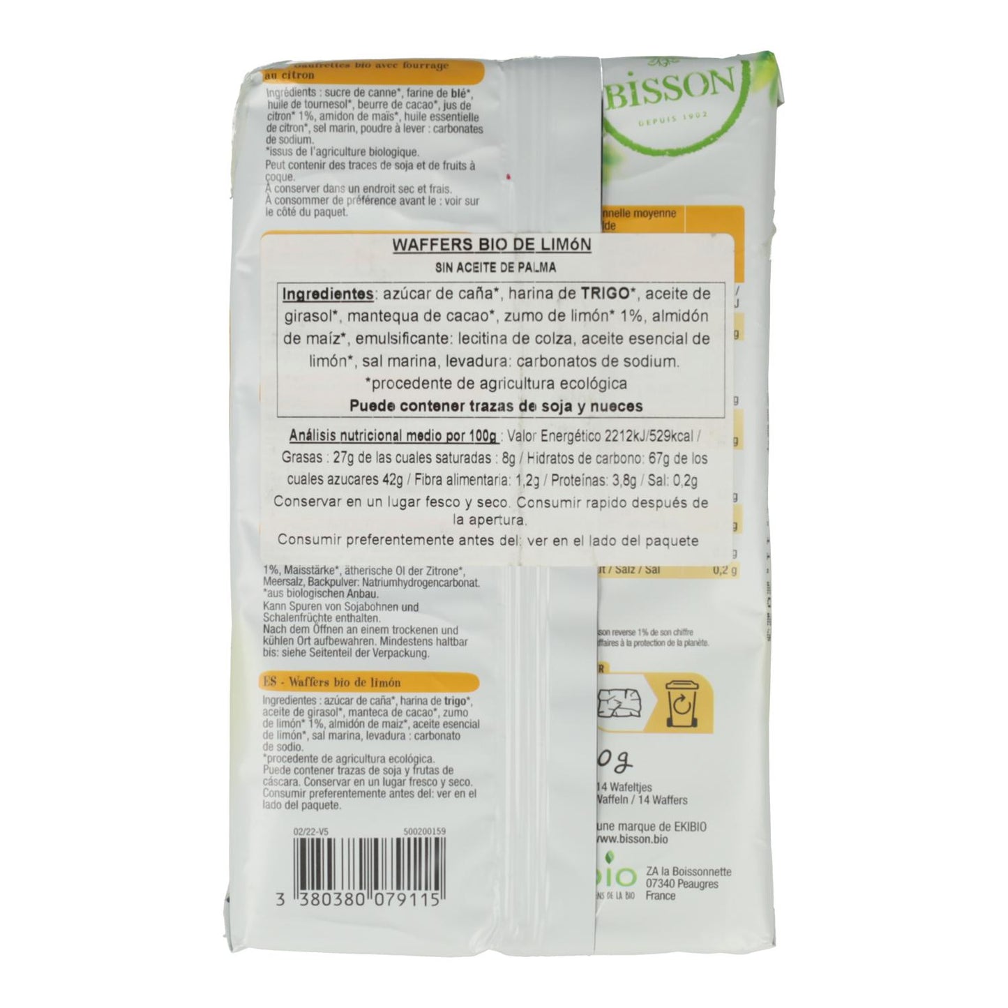 Galletas Barquillos Gaufretes de Limón Bisson 190 g
