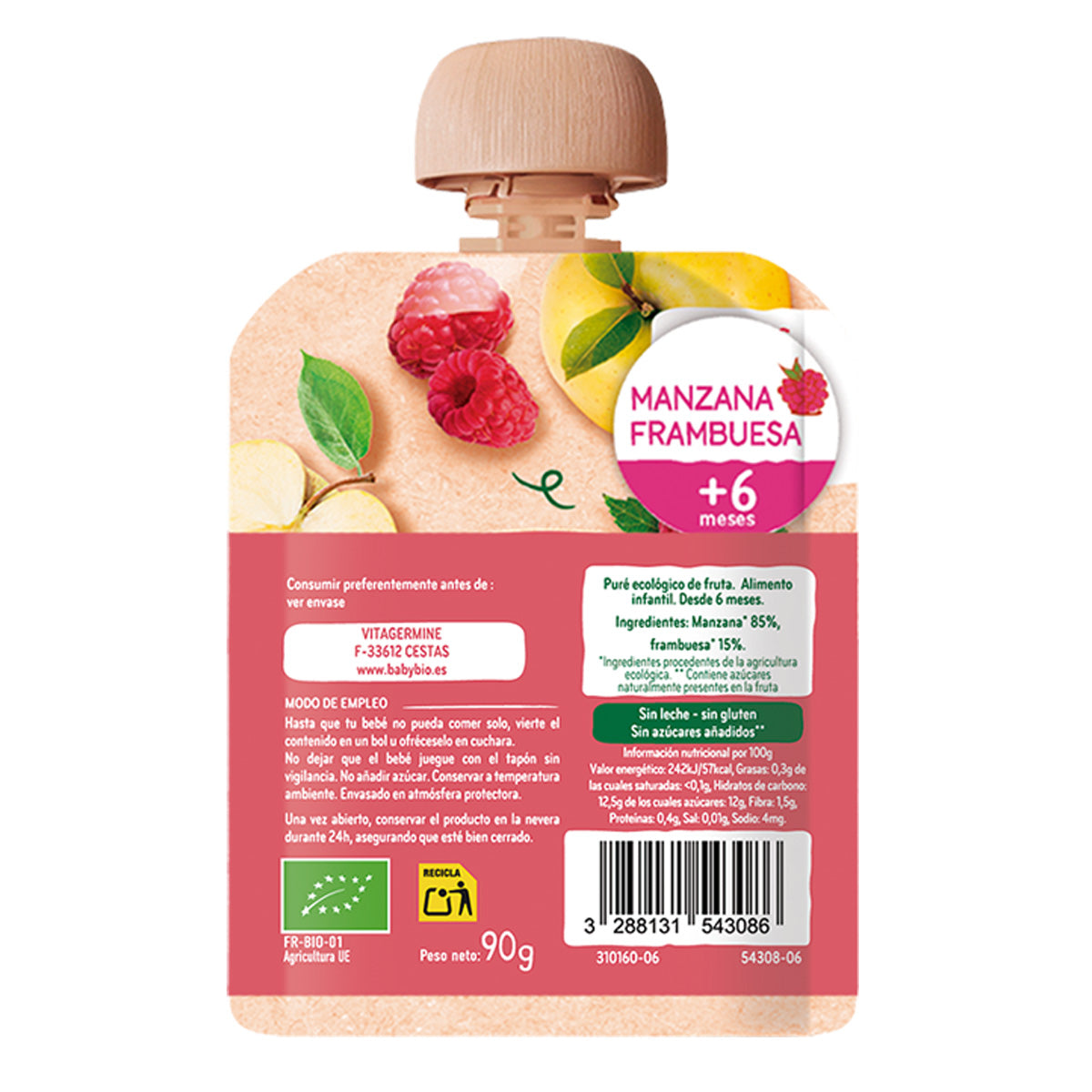 Pouch de Manzana y Frambuesa (a partir de los 6 meses ) BabyBio 90g