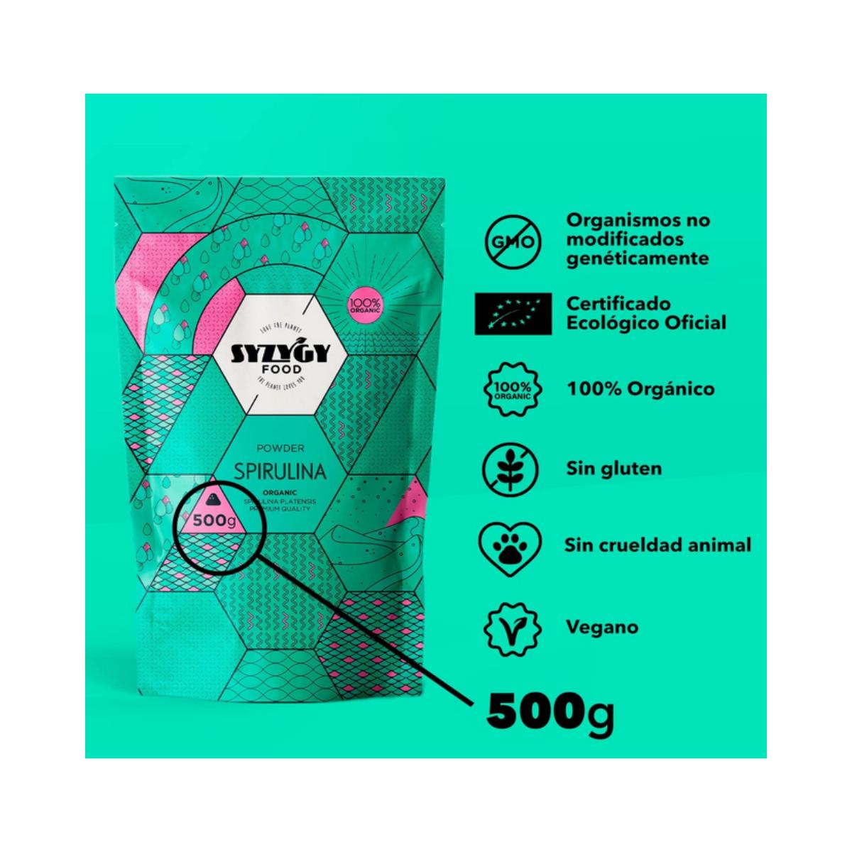 Espirulina en Polvo Ecológica Certificada, 500g. Syzygy Foods