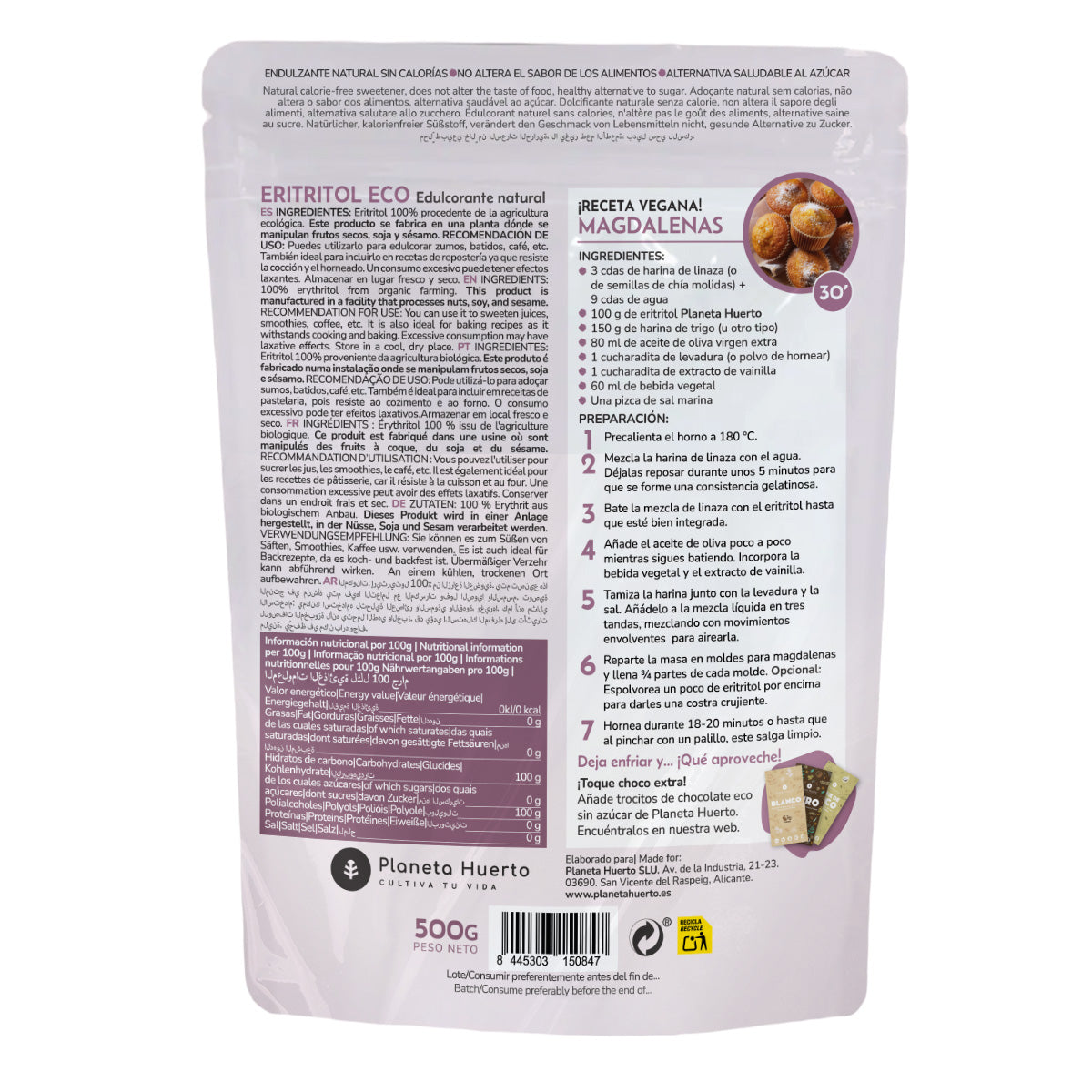Eritritol ECO Planeta Huerto 500 g