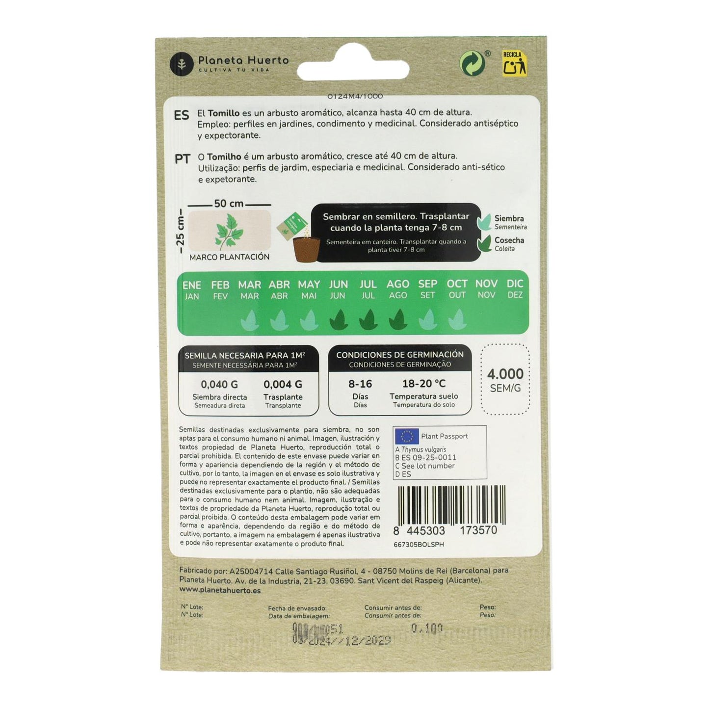 Semillas de Tomillo ecológicas Planeta Huerto