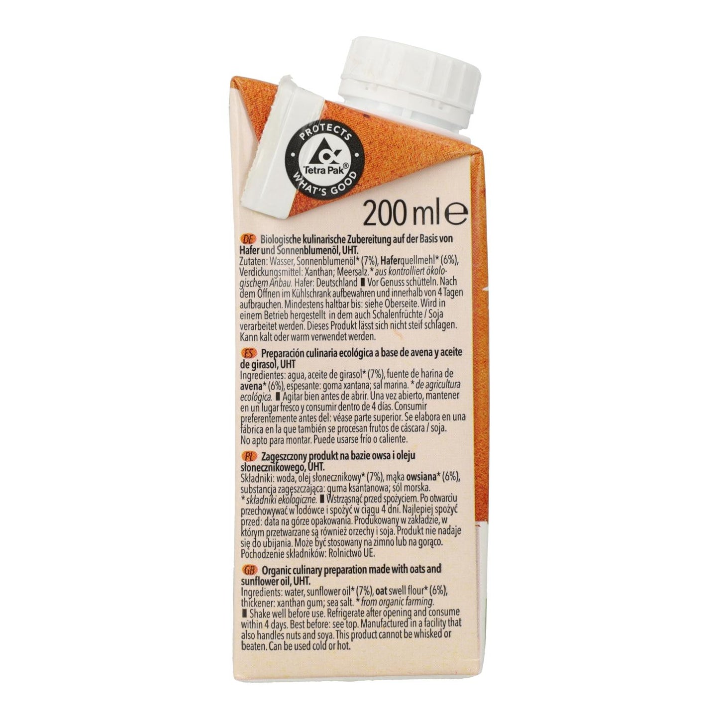 Crema para cocinar de Avena Liquida Bio Natumi, 200 ml