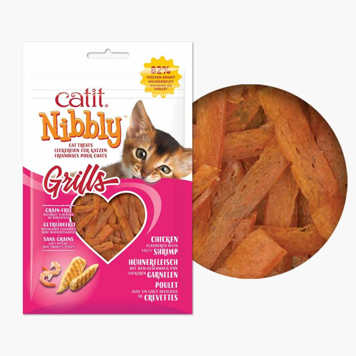 Snack para gatos sabor pollo y gambas Nibbly Grills 30 g Catit