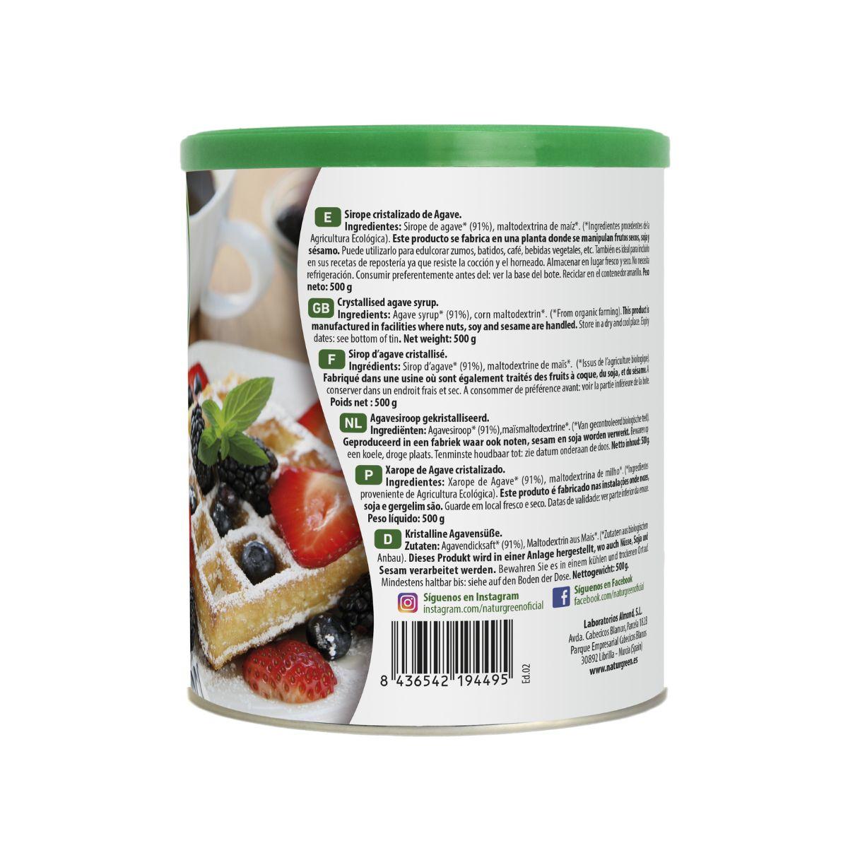 Sirope Cristalizado De Agave Bio 500 G Naturgreen