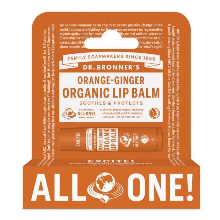 Protector labial de naranja y jengibre Dr. Bronners, 4 g