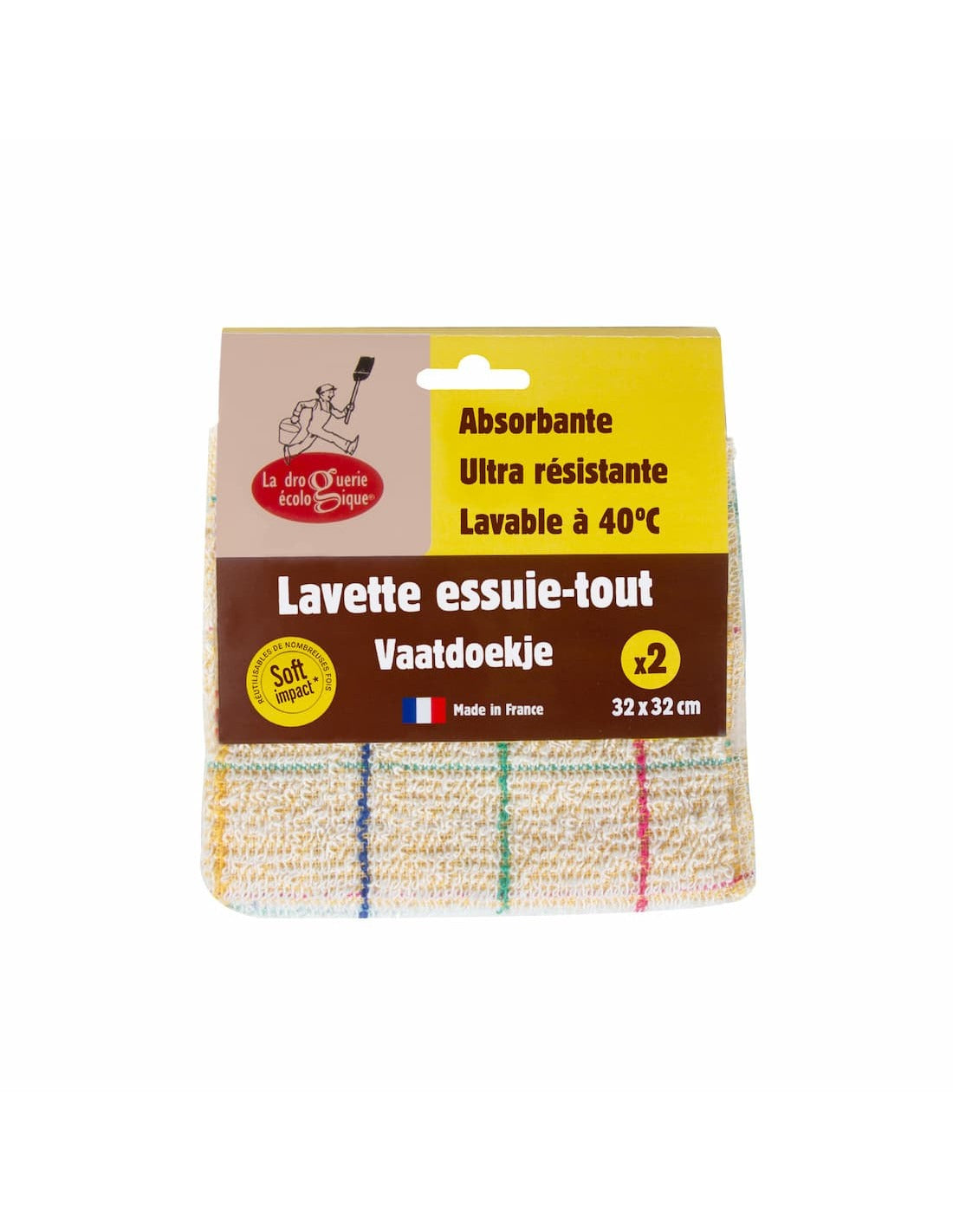 Paños de limpieza 100% fibras recicladas 32 x 32 cm La Droguerie écologique 2 uds