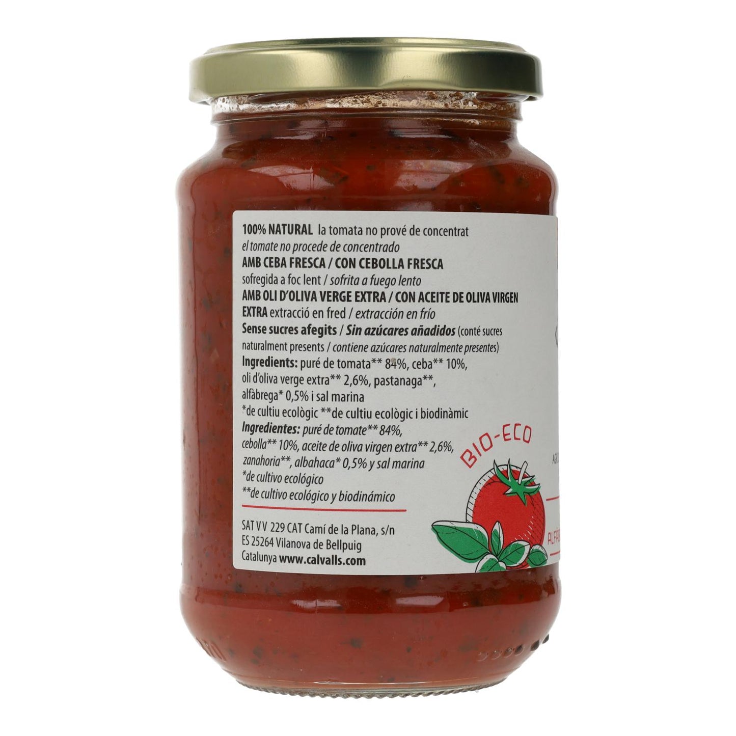 Salsa de Tomate con Albahaca ECO Cal Valls 350 g