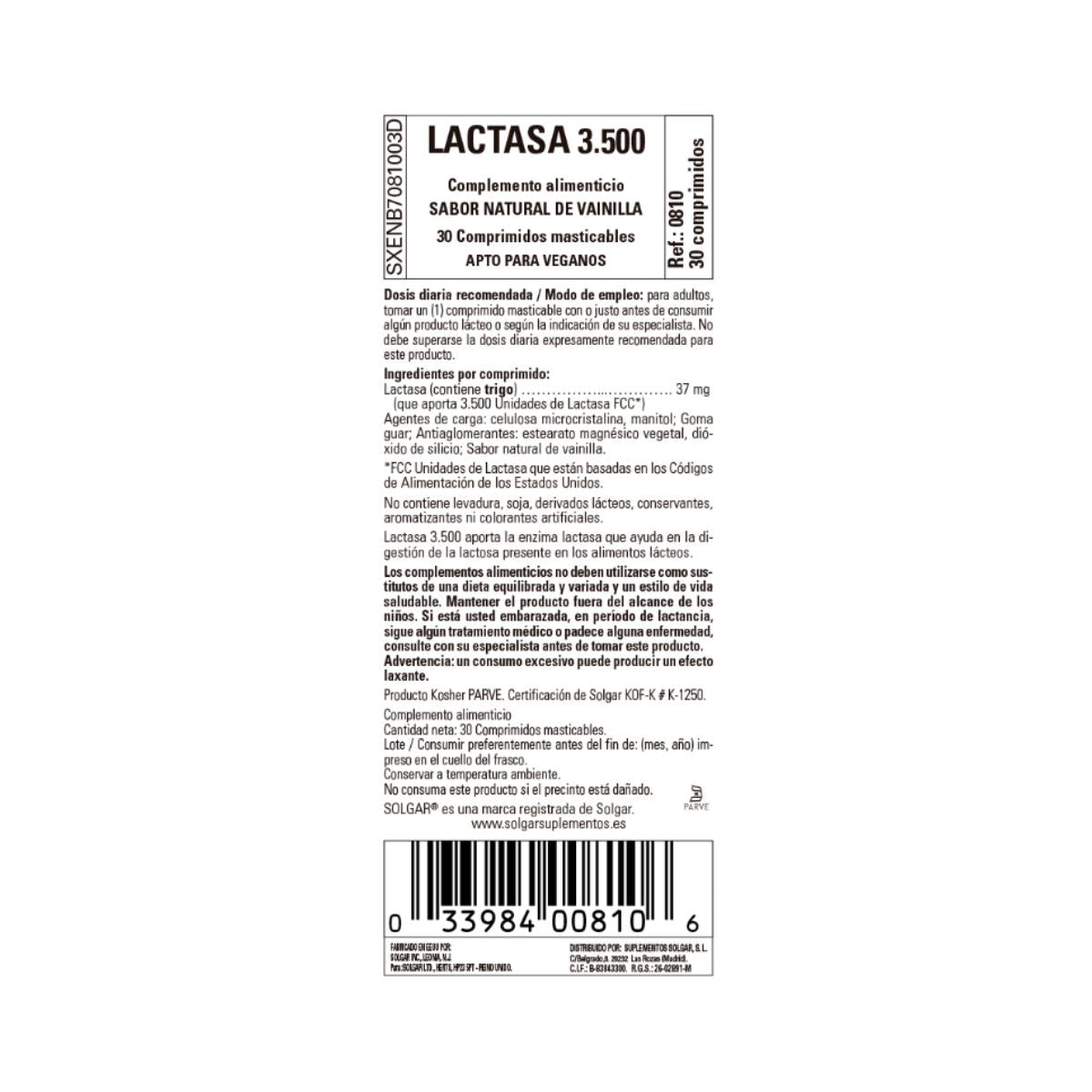 Lactasa 3500, 30 comprimidos (Vainilla)
