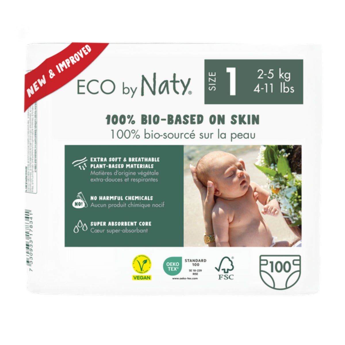 Pack Pañales Nº 1 (2-5kg)* Naty 100 Uds