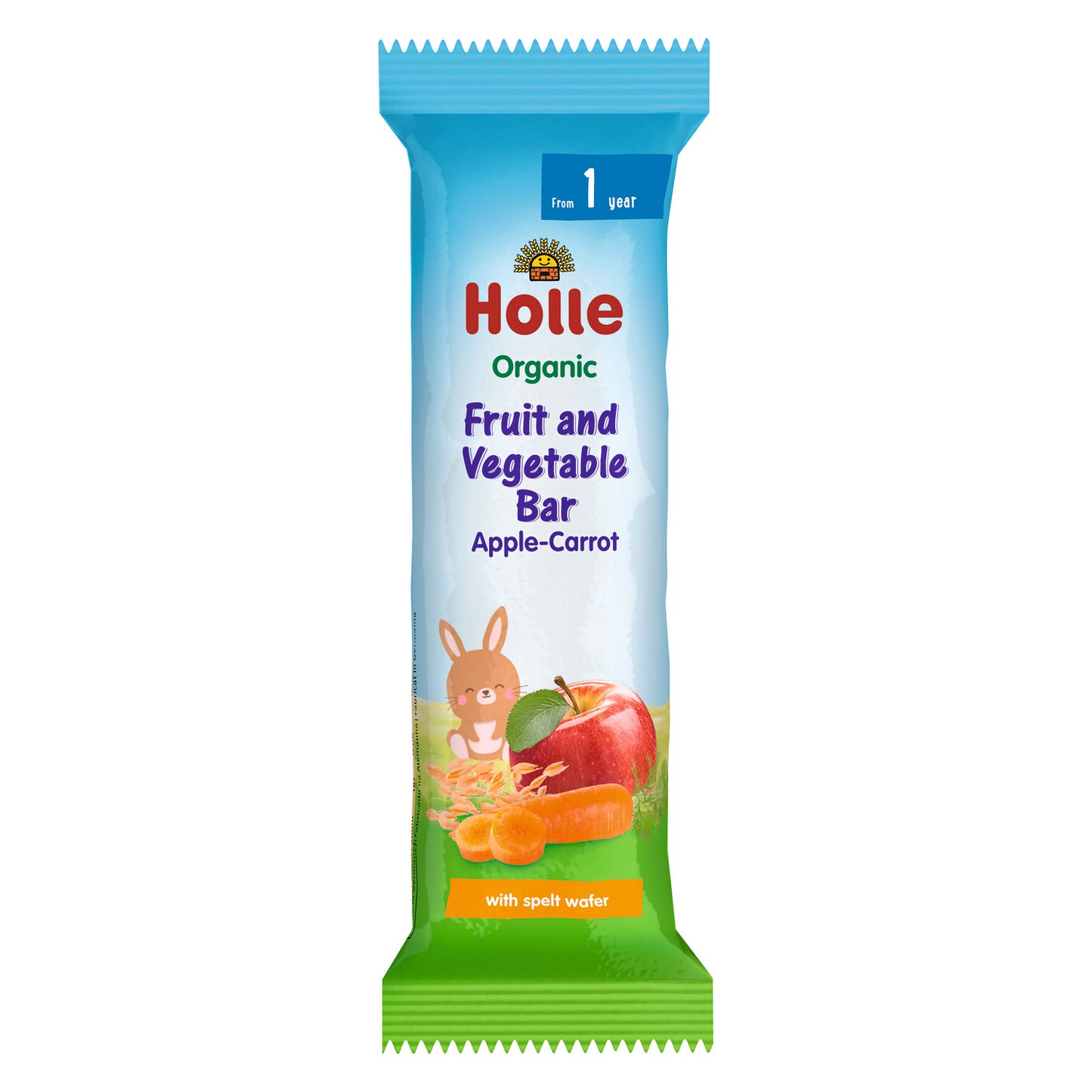 Barrita ecológica de frutas y verduras manzana-zanahoria bio para Bebés a partir 12 meses Holle 25g