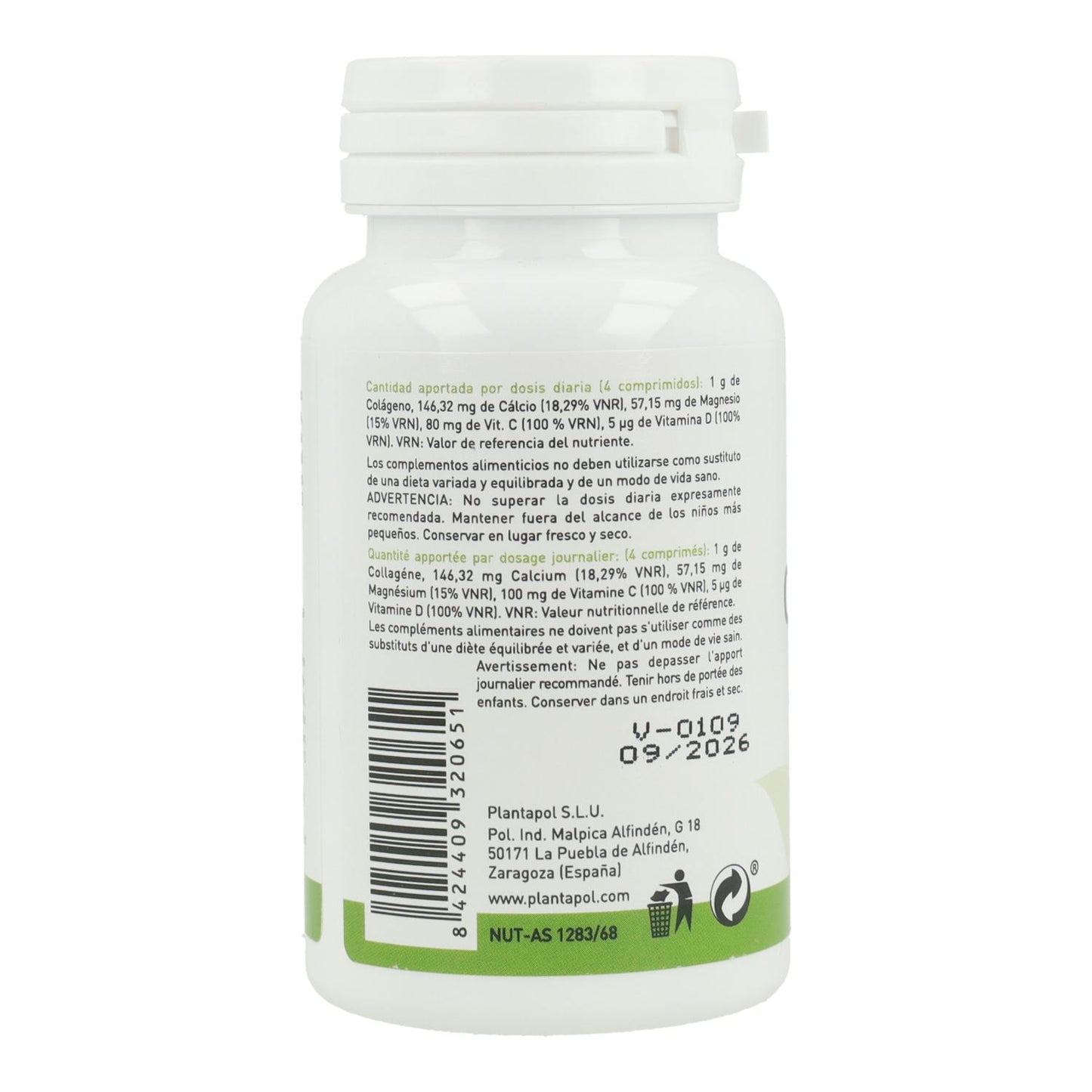 Colágeno con magnesio, vitamina C y D Plantapol 120 comprimidos