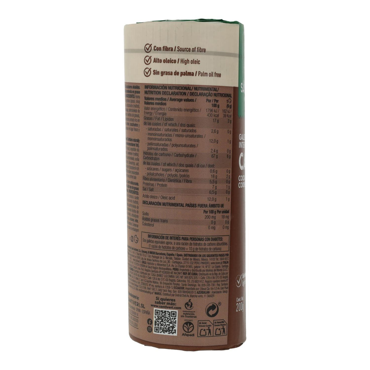 Galletas Integrales Cacao 0% azúcares Santiveri 200 g