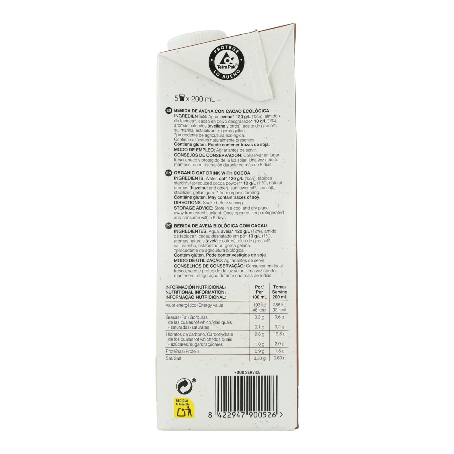 Bebida de Avena con Cacao BIO Soria Natural 1 L