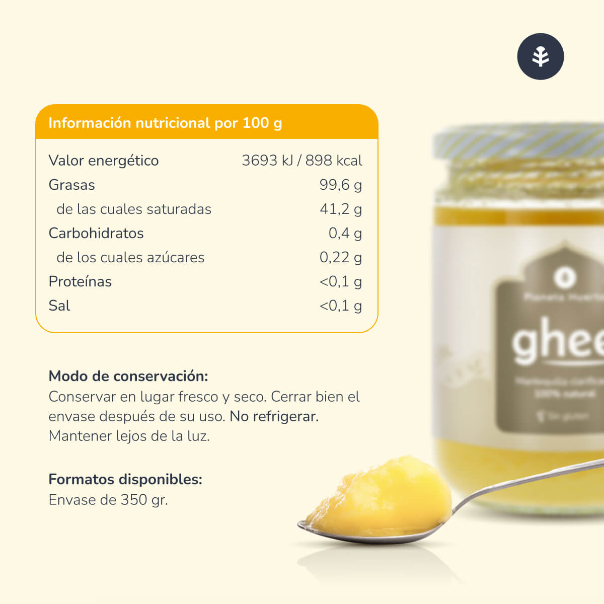 Ghee mantequilla clarificada ECO Planeta Huerto 850 g