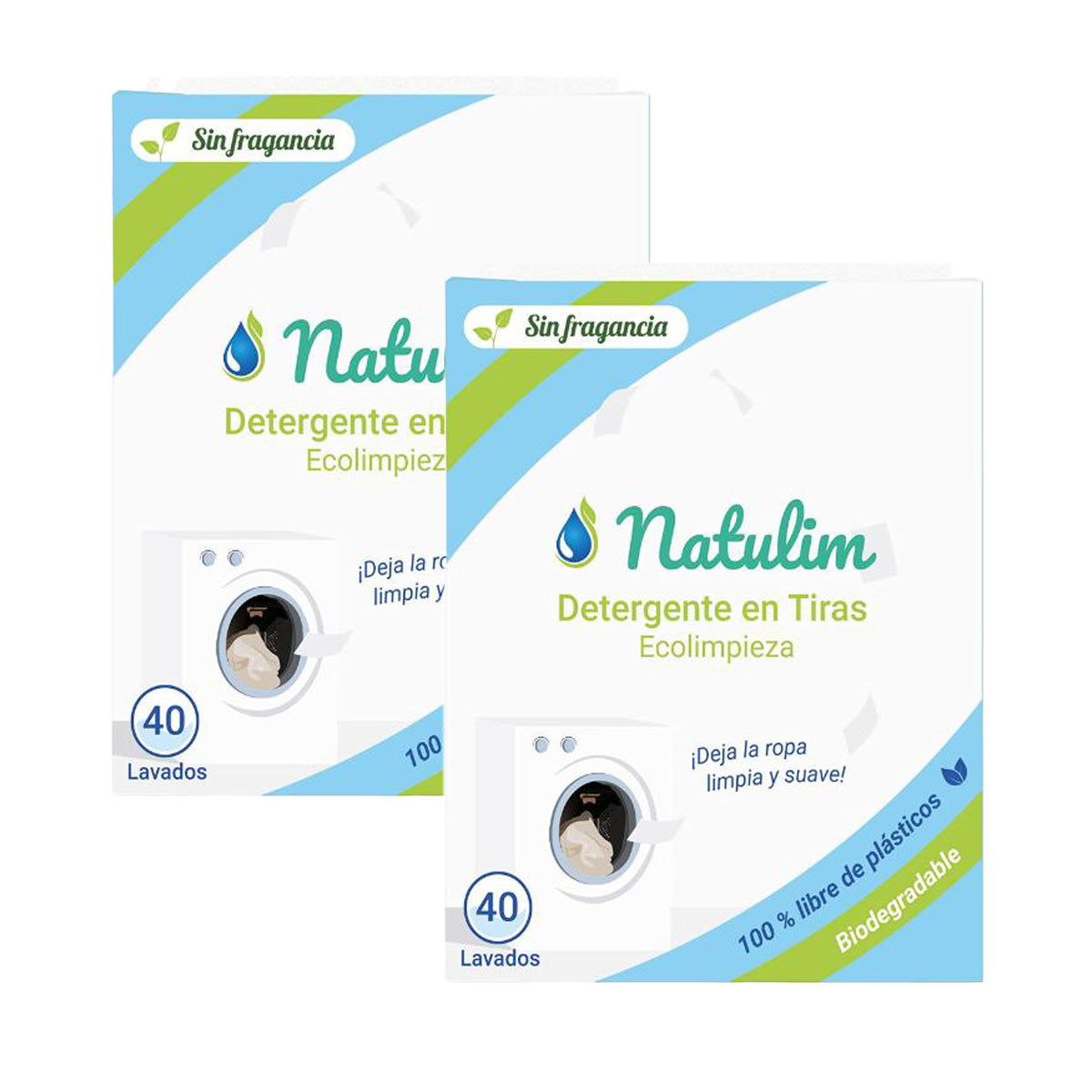 Pack 2x Eco Tiras de Lavar sin fragancia, Natulim, 40 lavados