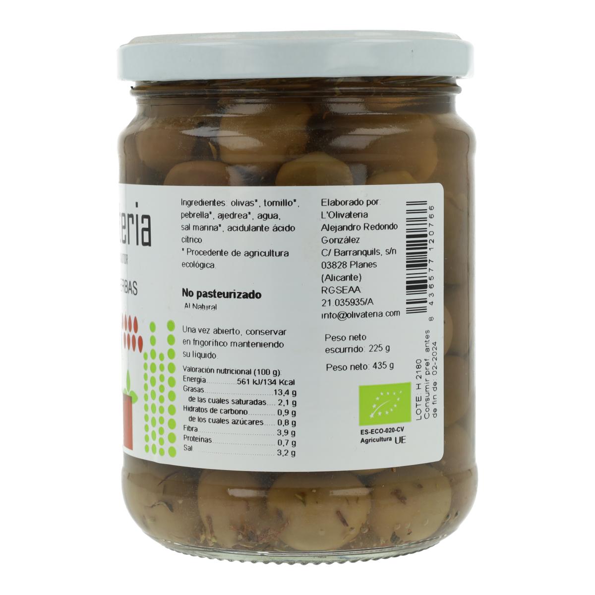 Aceitunas al natural con hierbas l'olivateria 225g