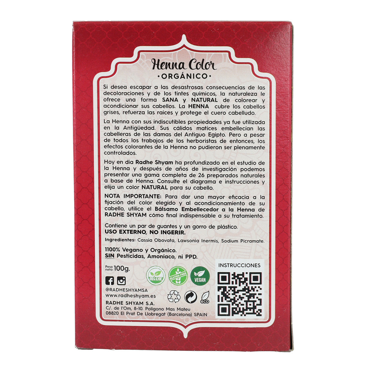 Henna polvo super caoba oscuro Radhe Shyam 100 g