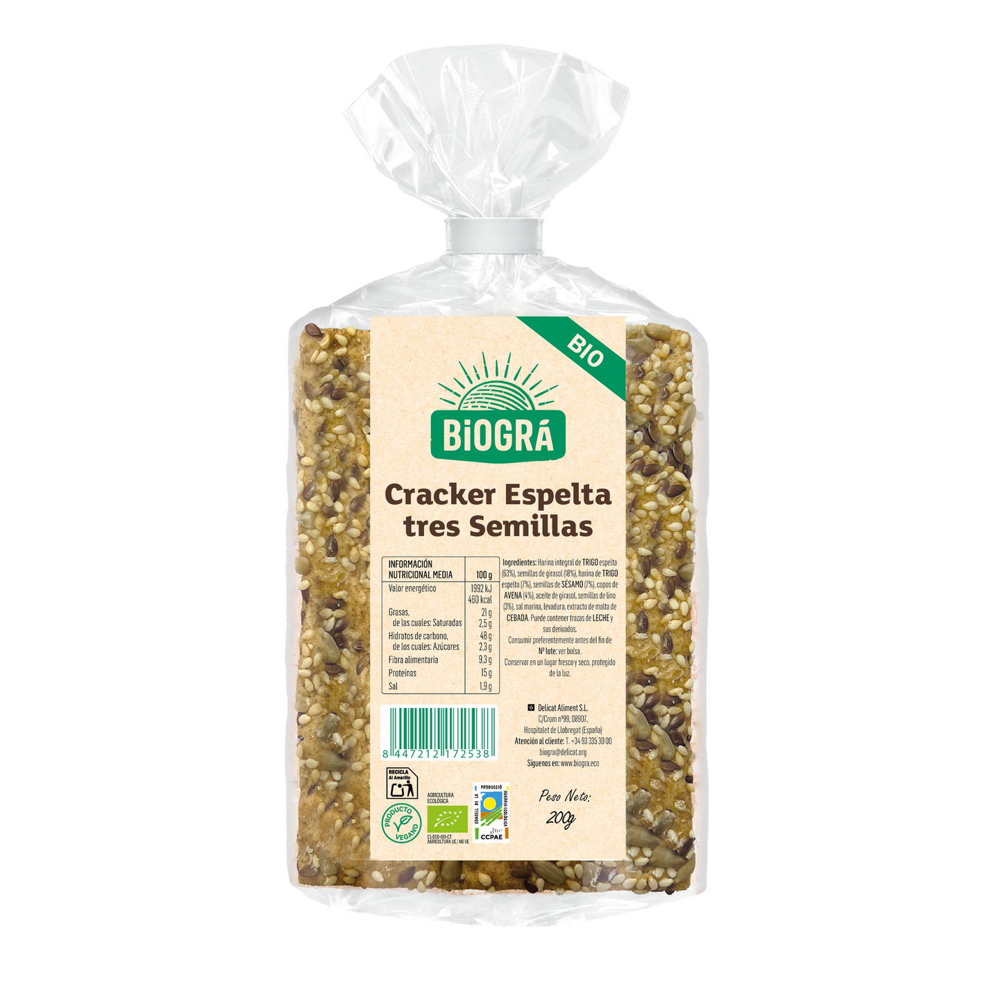 Cracker Espelta 3 semillas BIO Biográ 200 g