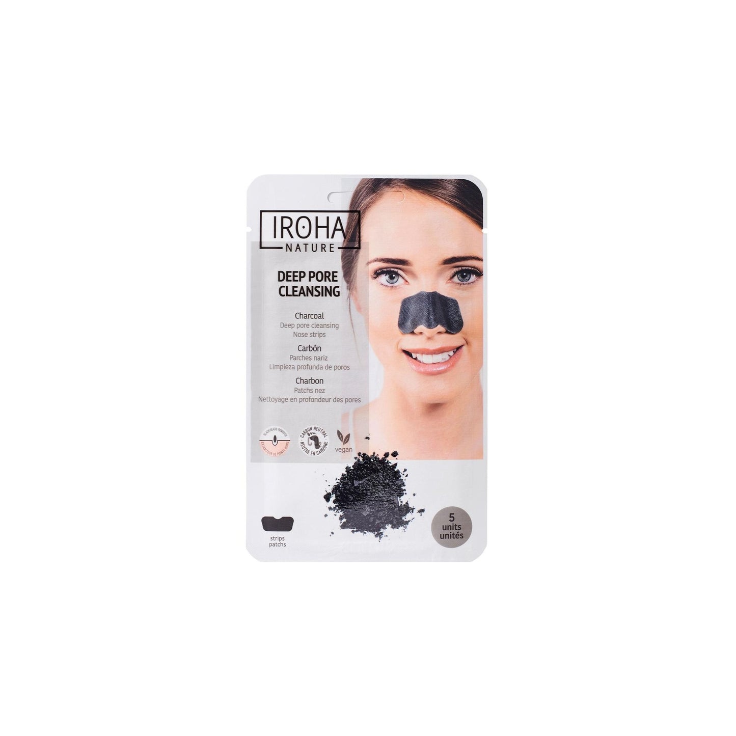Parches Nariz Carbón Activo limpieza profunda Poros Iroha Nature 5 uds