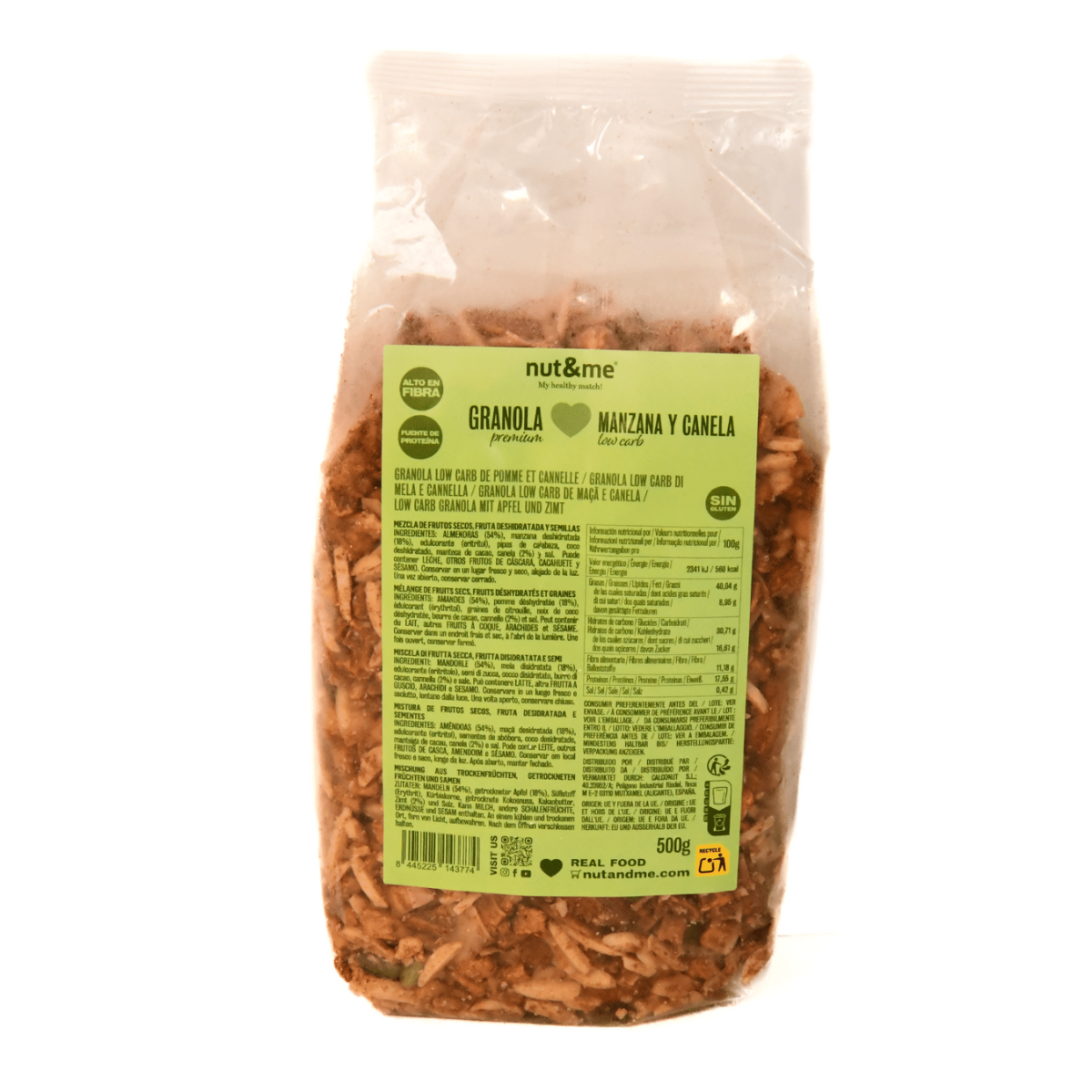 Granola low carb de manzana y canela 500 g Nut&me