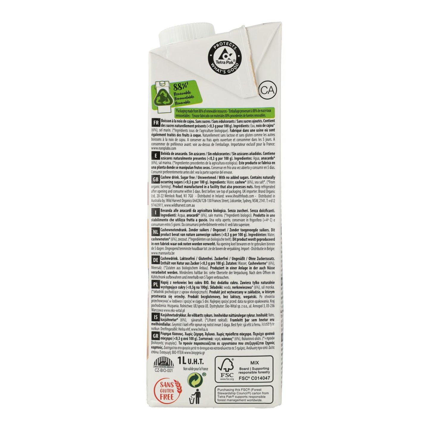 Bebida Vegetal Anacardo (Cashew) Nature Bio Ecomil 1 L
