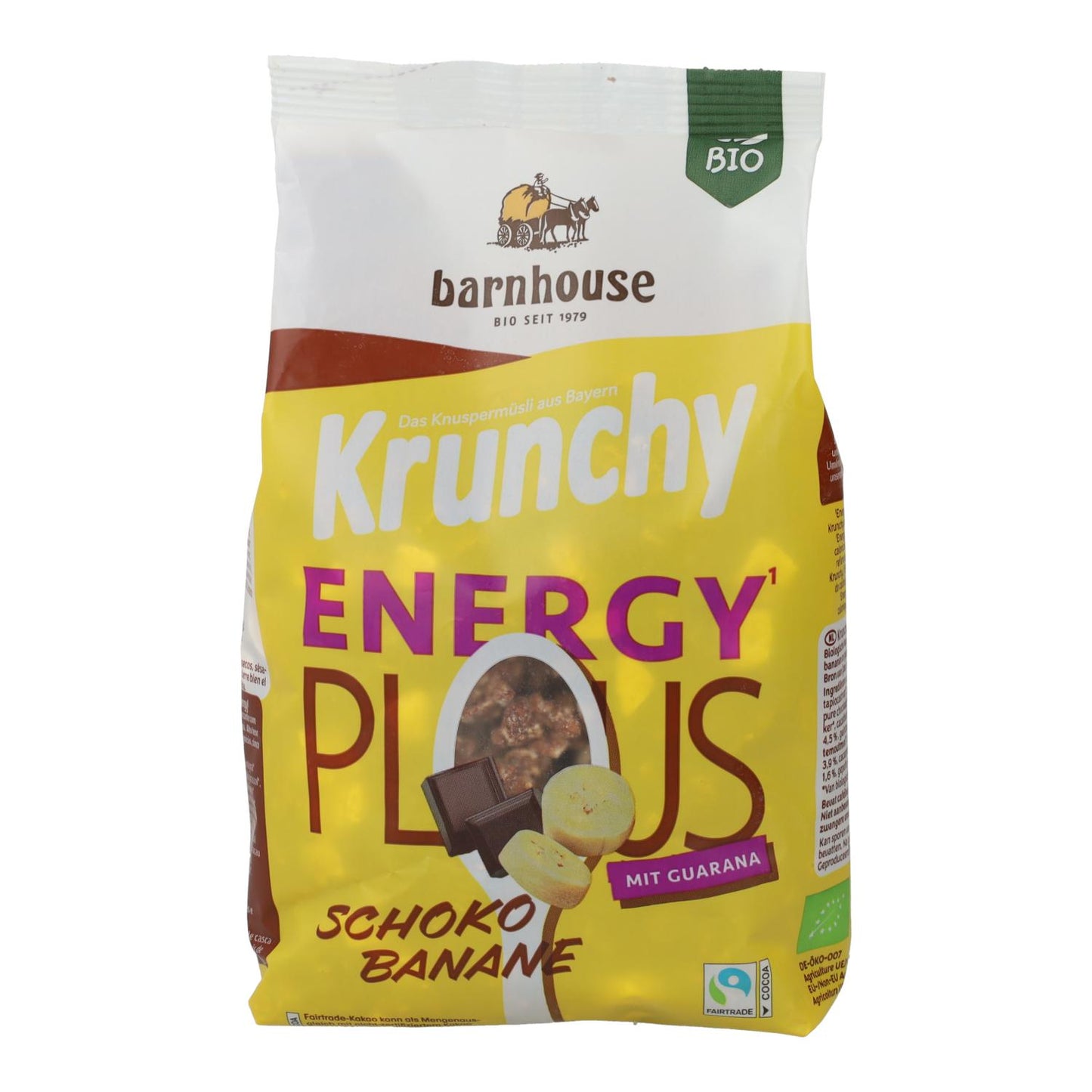Muesli Krunchy Energy Plus de Chocolate, Plátano y Guaraná BIO Barnhouse 325 gr