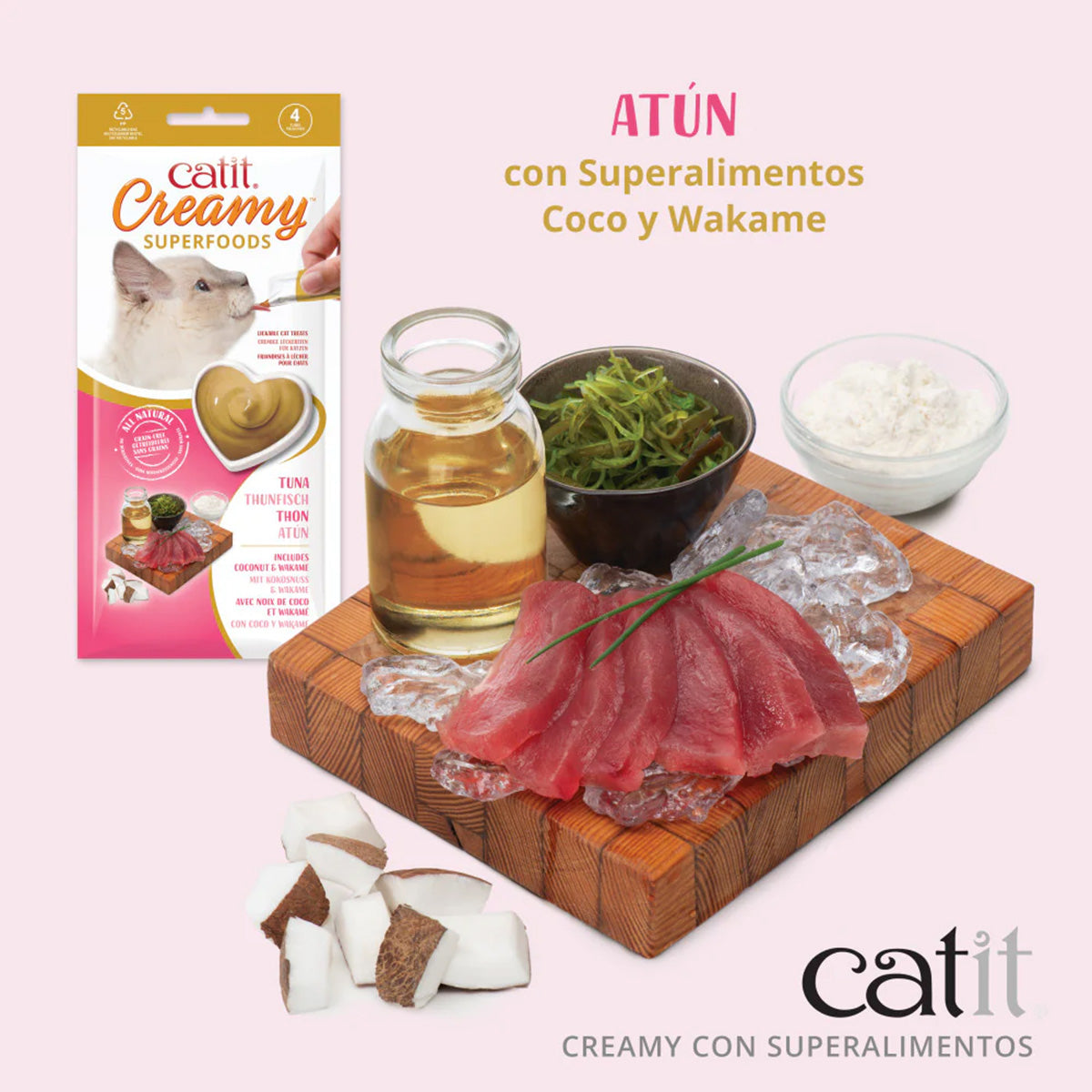 Snack con superalimentos para gatos de atún, coco y wakame Creamy Superfood 4 x 10 g Catit