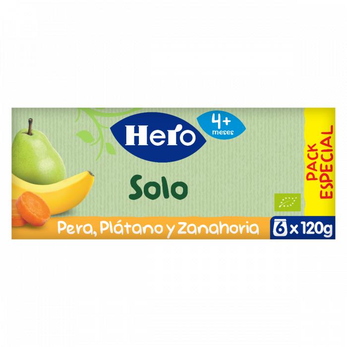 Pack Tarrito de Pera, Plátano y Zanahoria Eco 6 x 120 g-Hero Solo