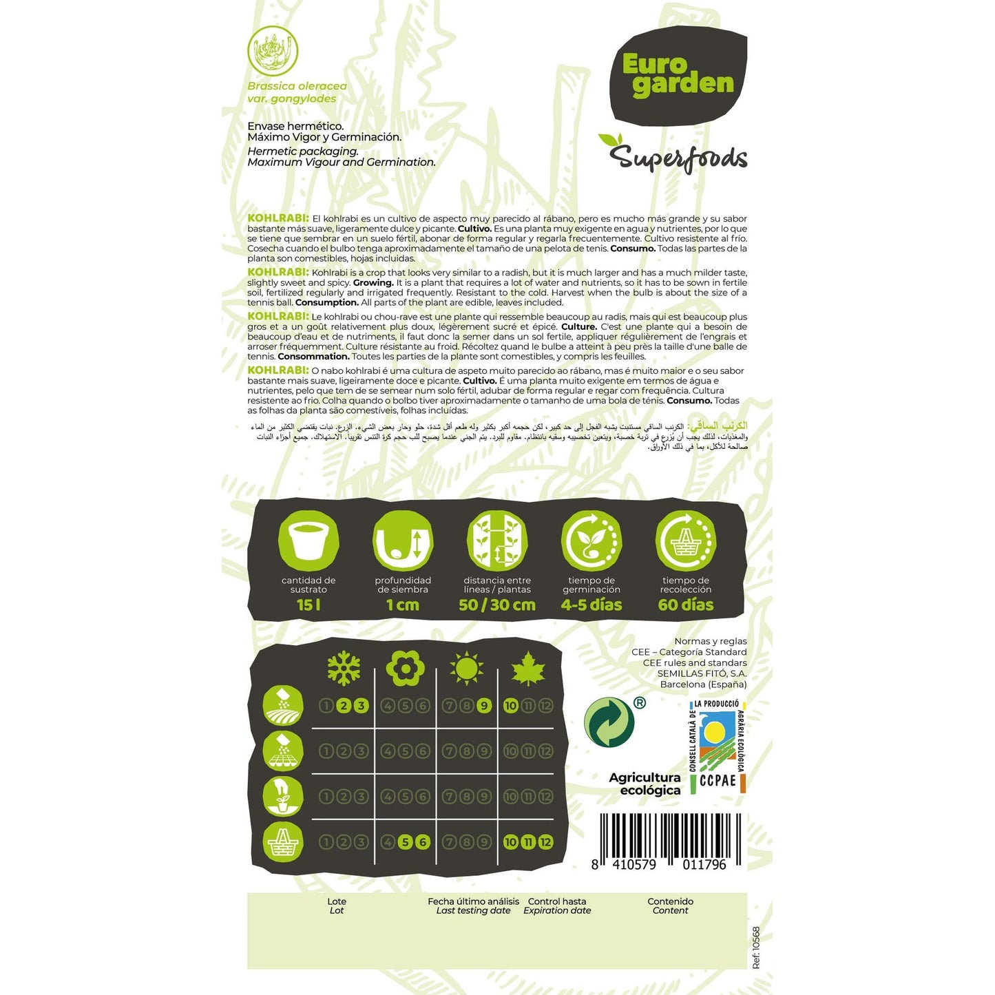 Semillas ecológicas de Colinabo Kohlrabi Superschmelz Vitalfoods