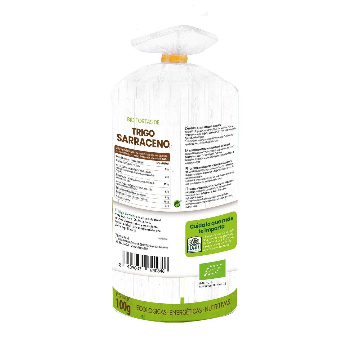 Pack 2x Tortitas de trigo sarraceno bio sin gluten Sol Natural 100 g