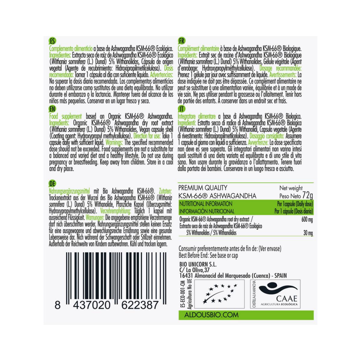 ASHWAGANDHA KSM66, 100 cap. Aldous Bio