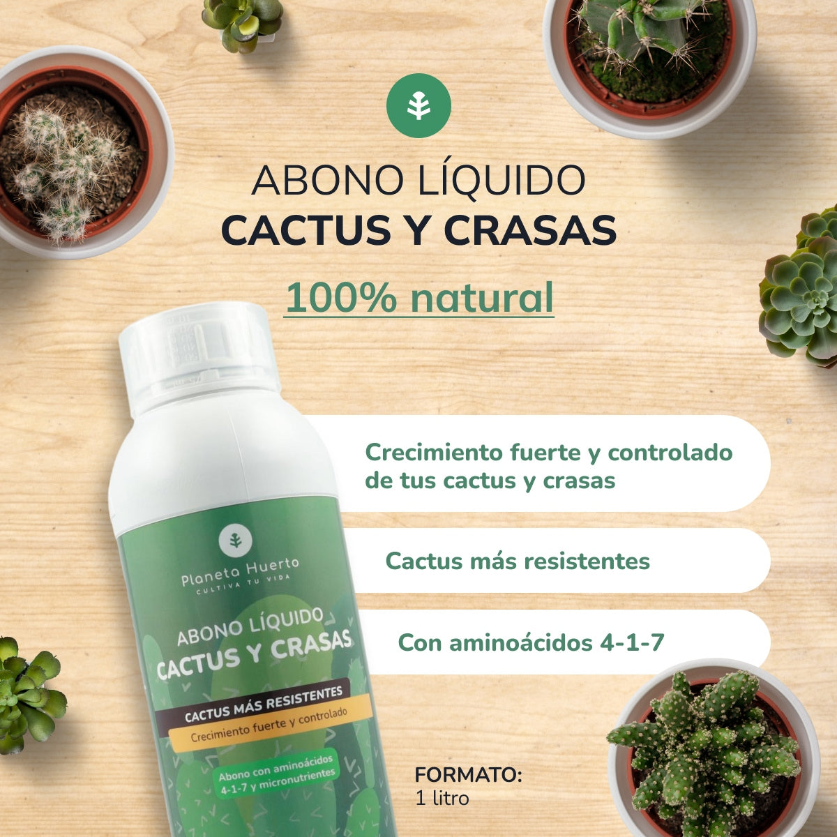 Abono Líquido Cactus y Crasas Planeta Huerto 1 l