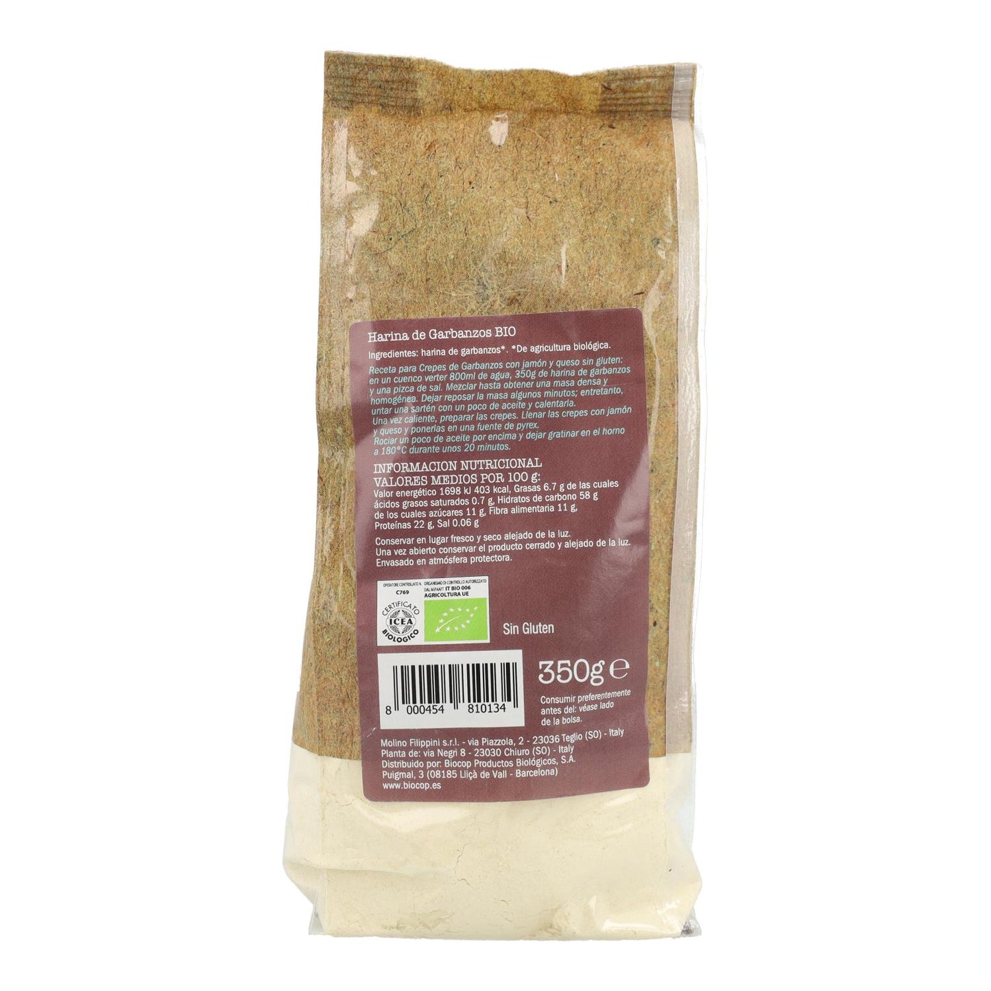 Harina de Garbanzos Bio Sin Gluten Biovitagral 350 g