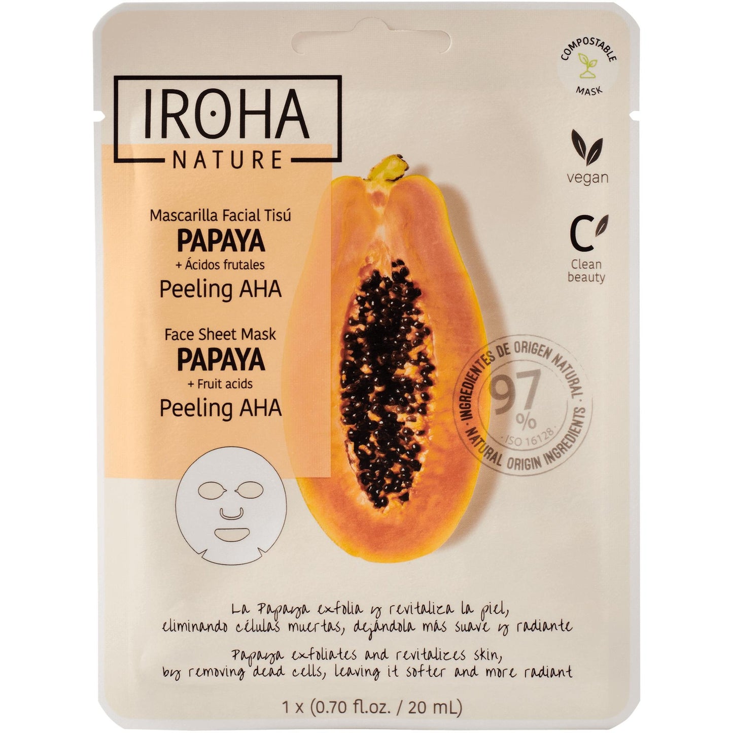 Mascarilla Facial Tisú Peeling AHA Papaya Iroha Nature 20 ml